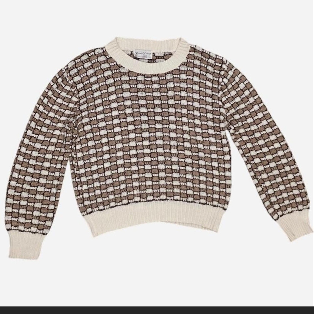 Vintage Laurie Stacey Knits Cream & Brown Textured Sweater